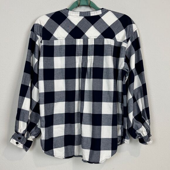 J. Crew Navy Buffalo Check Flannel Blouse M - Picture 4 of 7